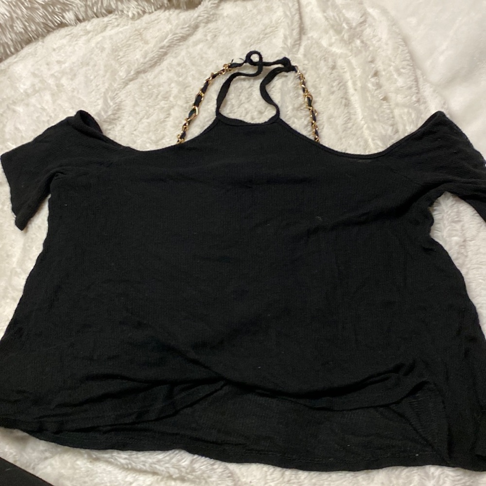 Black crop top chain back straps medium
